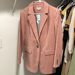 LOFT NWT wool blend pink & grey herringbone blazer